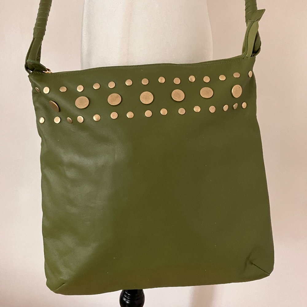 Escada Olive Green Crossbody Bag with Gold Studs